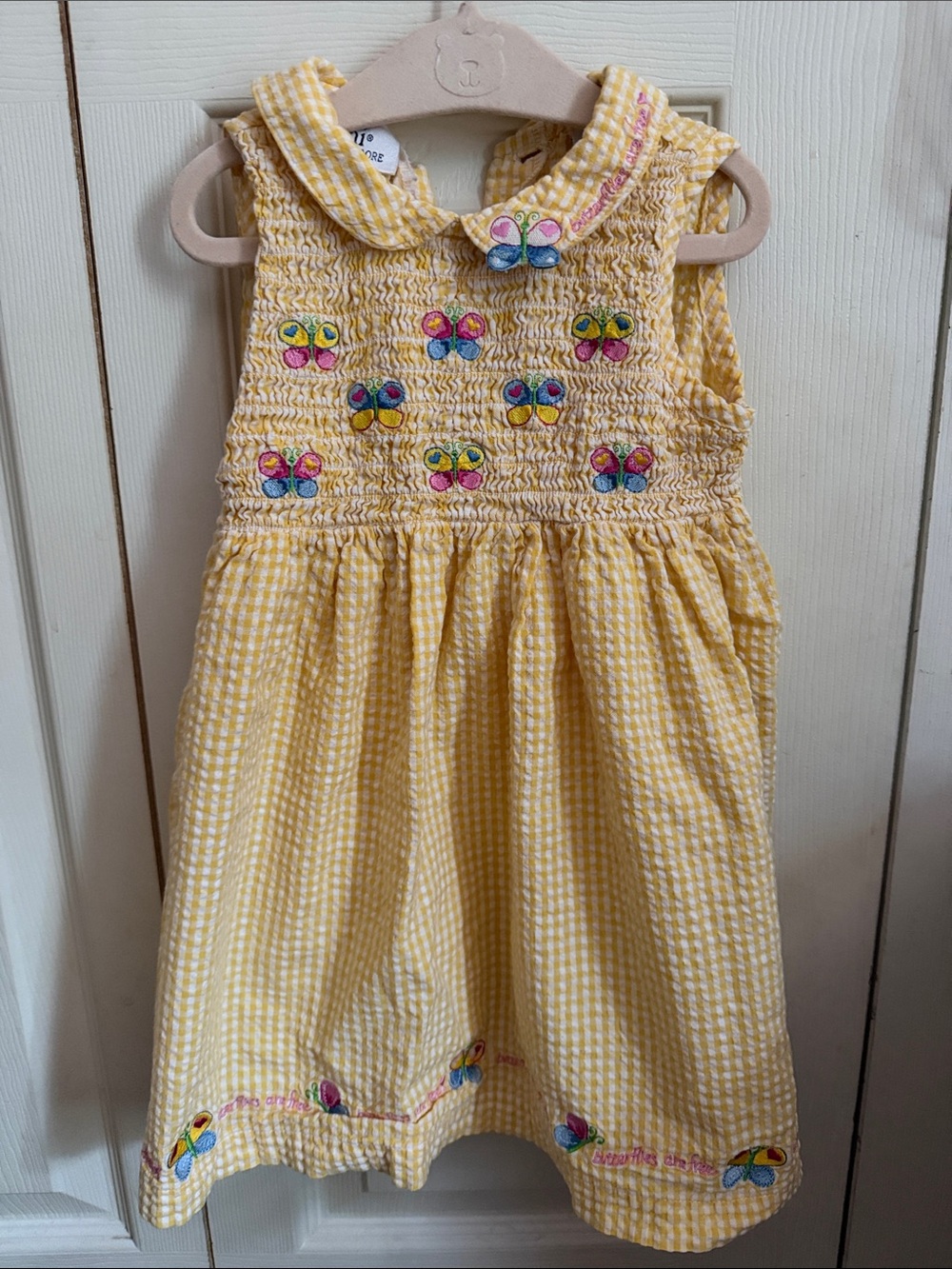 Jenni Yellow Gingham Butterfly Smocked Dress